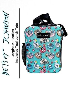 Betsey Johnson Teal Corgis on Floaties Insulated Lunch Tote